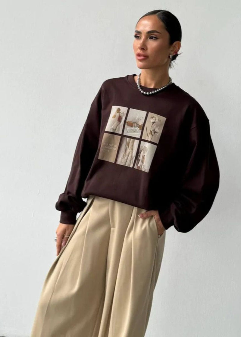 Graphic Print Long Sleeve Sweatshirt – Relaxed Fit Pullover