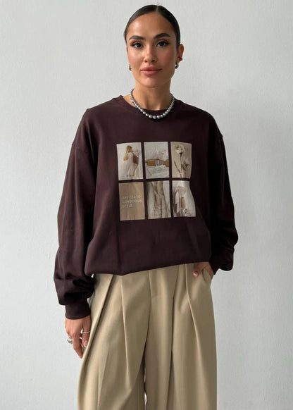 Graphic Print Long Sleeve Sweatshirt – Relaxed Fit Pullover