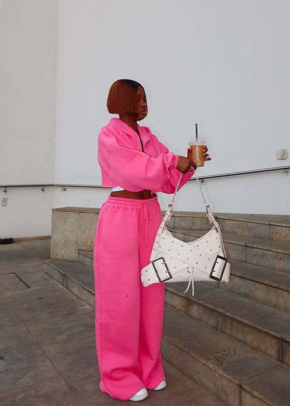 Zariah - Cropped Zip Hoodie and Wide Leg Pants Set