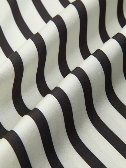 Round Neck Striped Oversized Button-up Blouse