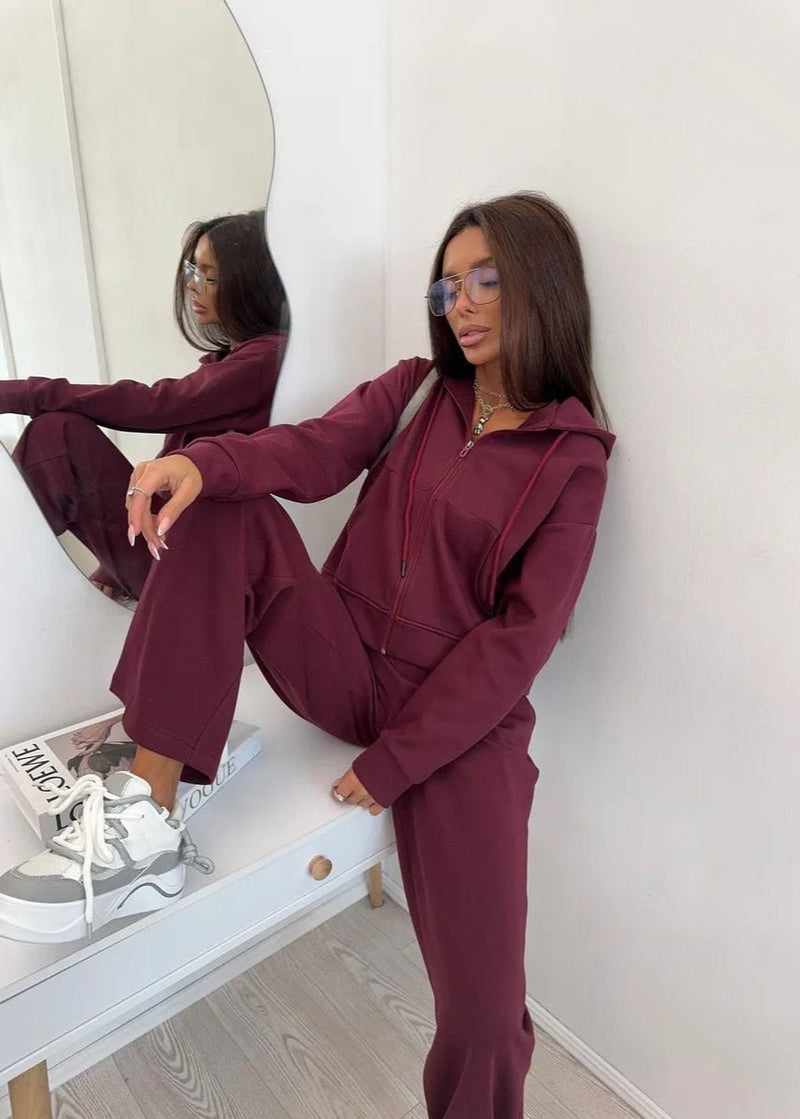 Merlot Relaxed Fit Hoodie and Wide-leg Pants Set – ’s Loungewear Two-piece