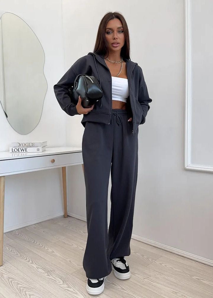 Merlot Relaxed Fit Hoodie and Wide-leg Pants Set – ’s Loungewear Two-piece