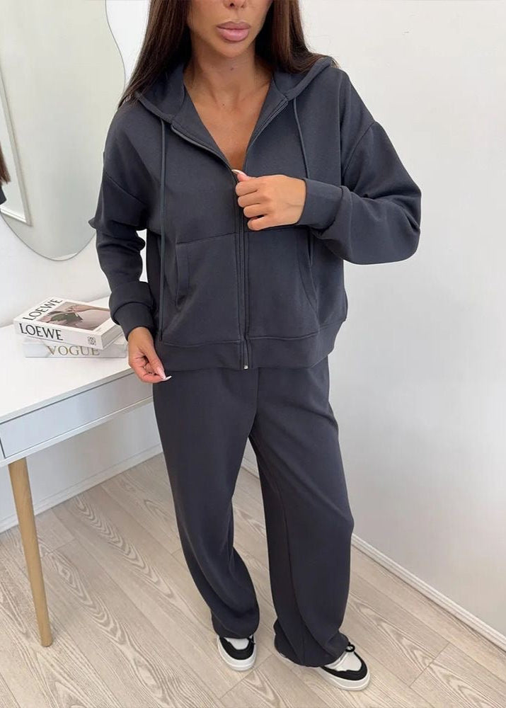 Merlot Relaxed Fit Hoodie and Wide-leg Pants Set – ’s Loungewear Two-piece