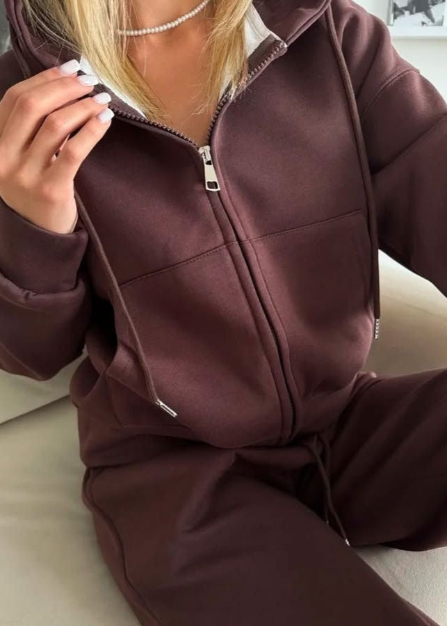 Lemon Cream Zip Hoodie & Wide-leg Pants Set – Cozy Loungewear for