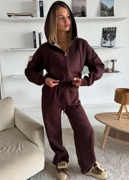 Lemon Cream Zip Hoodie & Wide-leg Pants Set – Cozy Loungewear for
