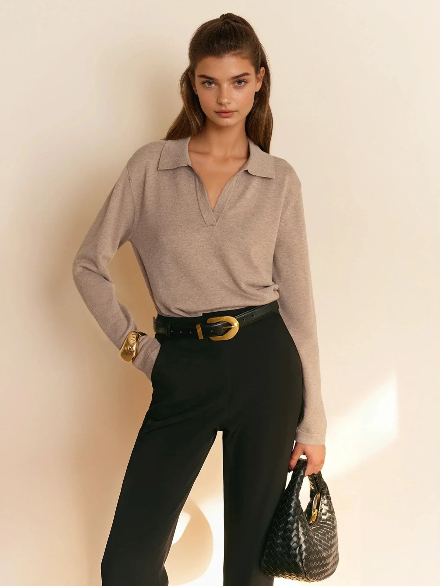 Minimalist Style Knit Polo Sweater