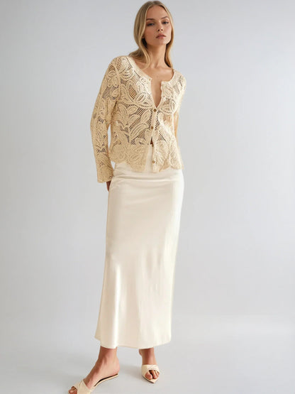 Crochet Lace Cardigan With Scalloped Edge Details