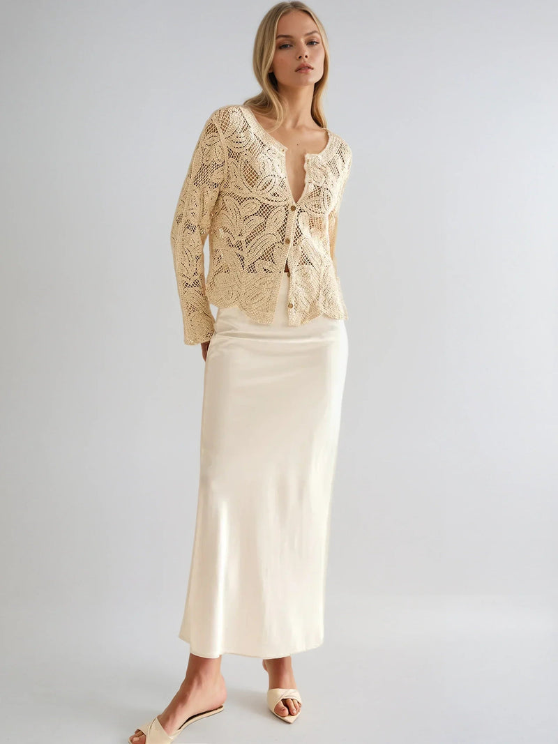 Crochet Lace Cardigan With Scalloped Edge Details
