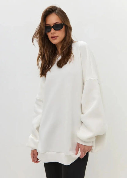 White Oversized Crewneck Sweatshirt – ’s Longline Fleece Pullover