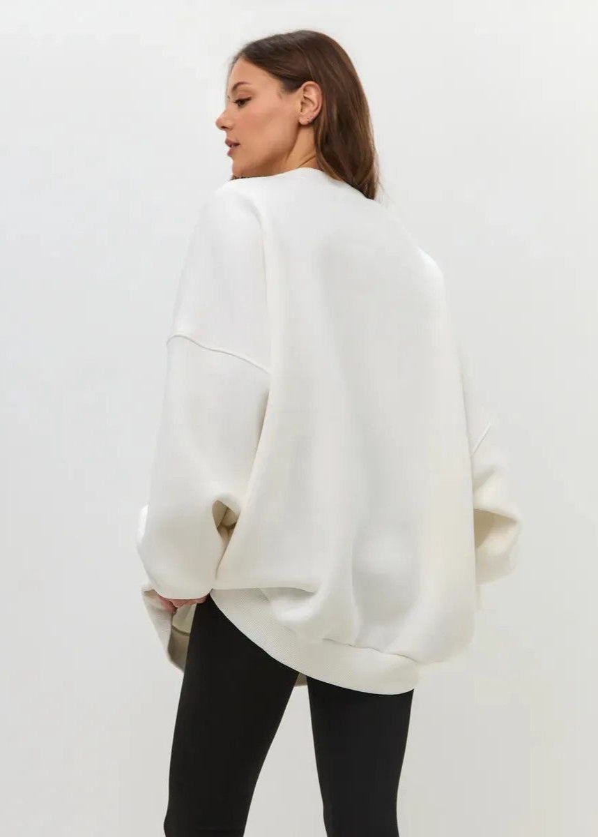 White Oversized Crewneck Sweatshirt – ’s Longline Fleece Pullover