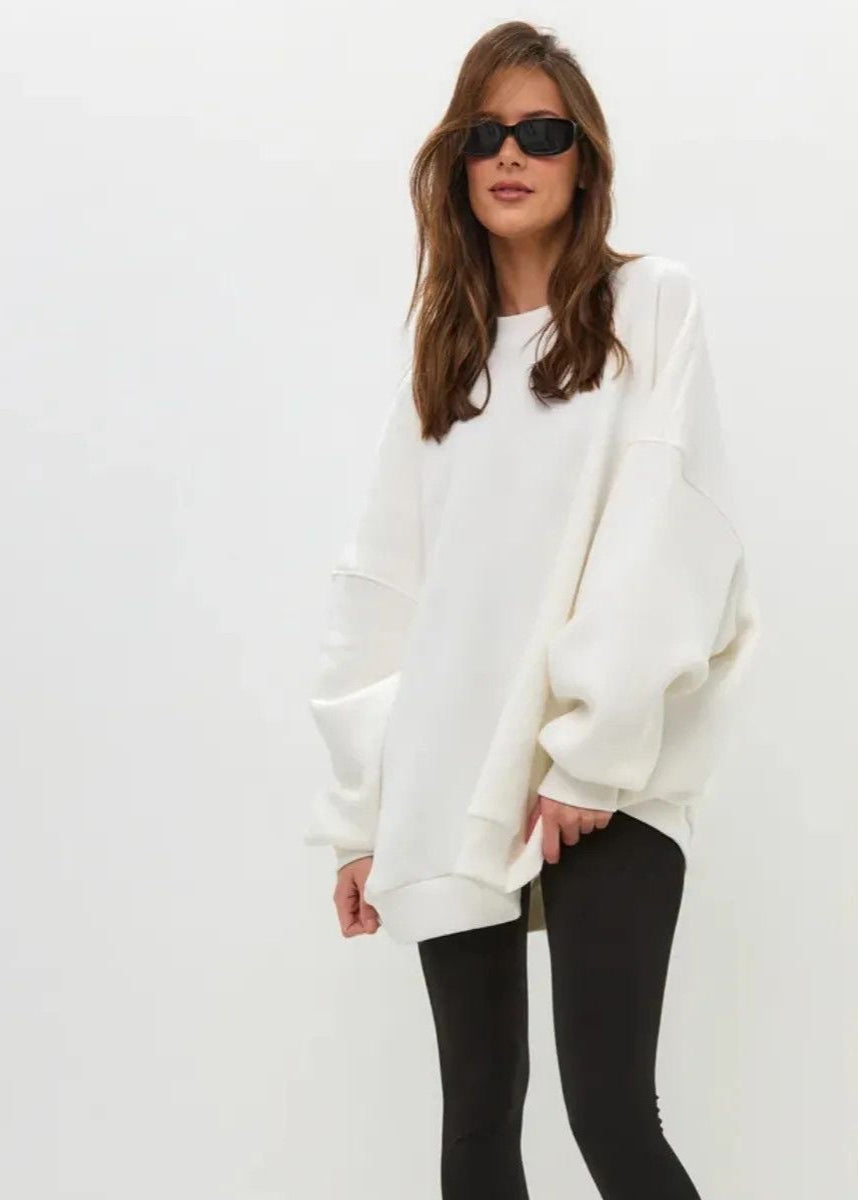 White Oversized Crewneck Sweatshirt – ’s Longline Fleece Pullover