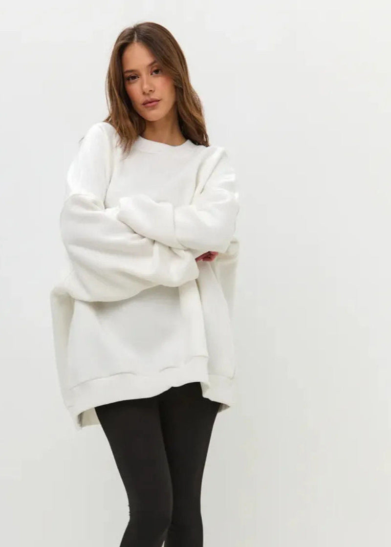 White Oversized Crewneck Sweatshirt – ’s Longline Fleece Pullover