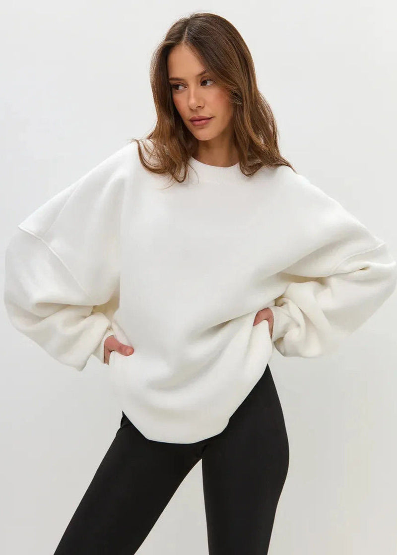 White Oversized Crewneck Sweatshirt – ’s Longline Fleece Pullover
