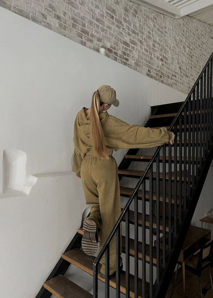 Olive Oversized Hoodie and Wide-leg Pants Two-piece Set