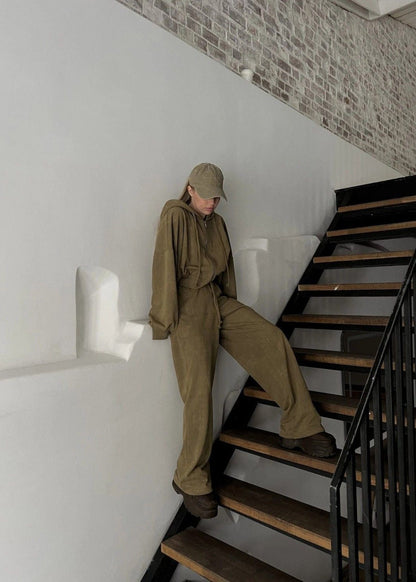 Olive Oversized Hoodie and Wide-leg Pants Two-piece Set