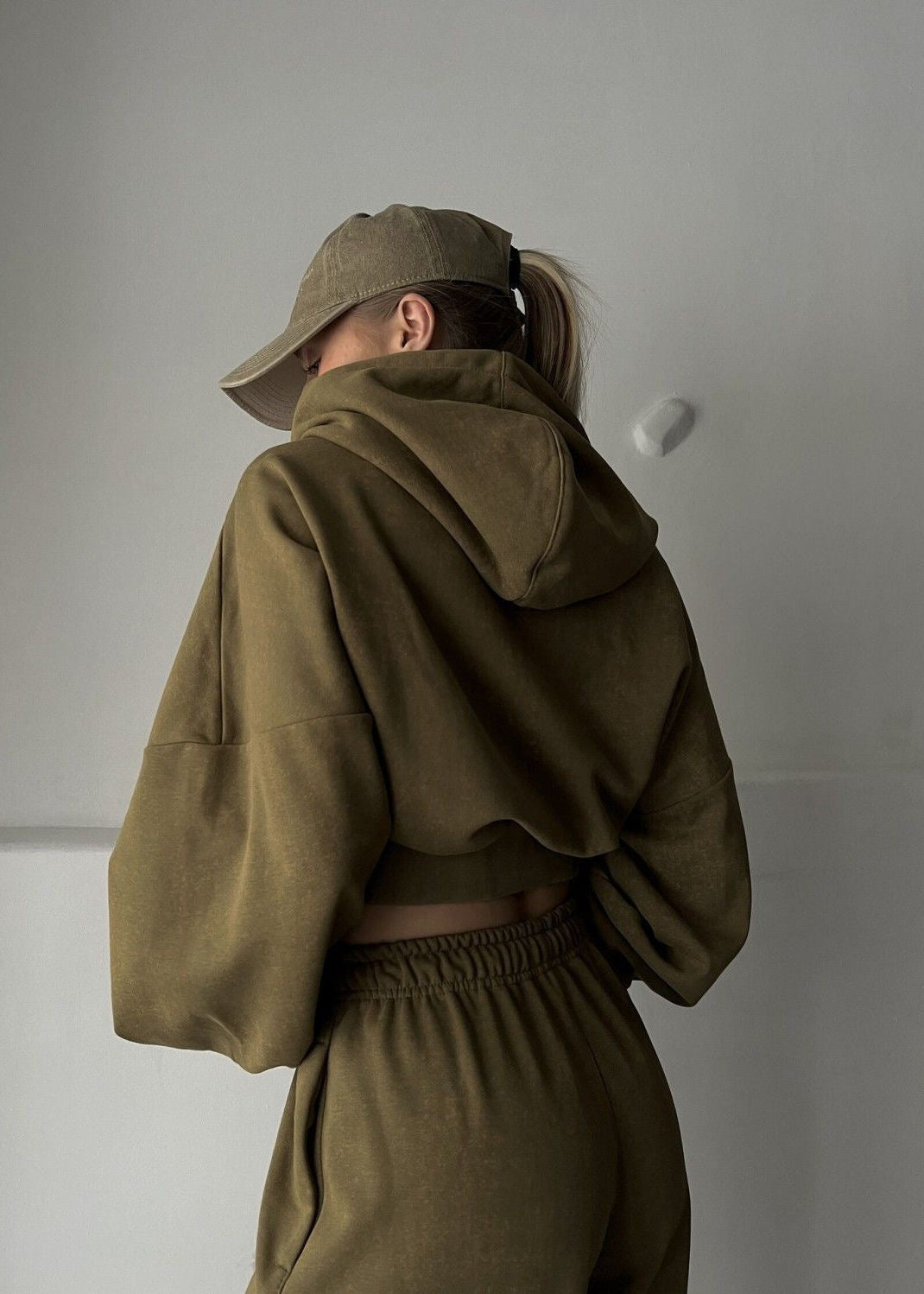 Olive Oversized Hoodie and Wide-leg Pants Two-piece Set