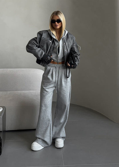 White Cropped Hoodie and Wide-leg Pants Lounge Set