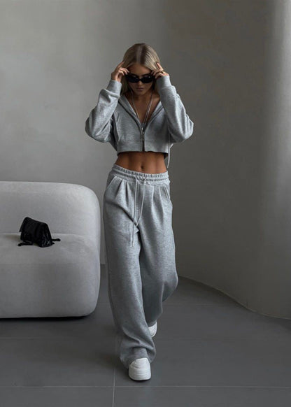 White Cropped Hoodie and Wide-leg Pants Lounge Set