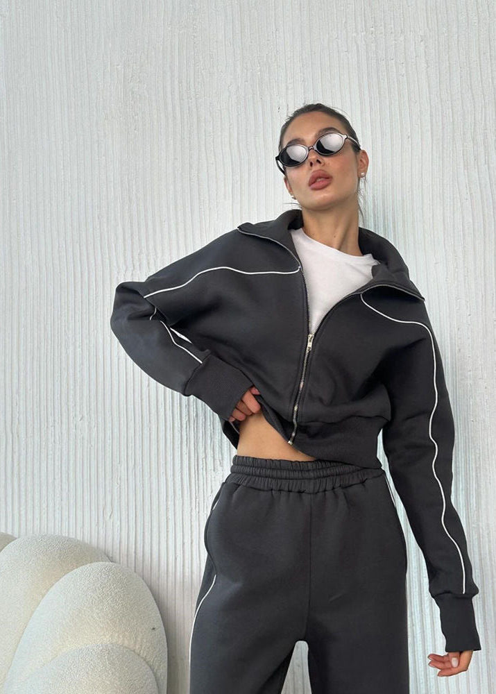Navy Zip-up Hoodie and Wide-leg Pants Set – ’s Two-piece Outfit