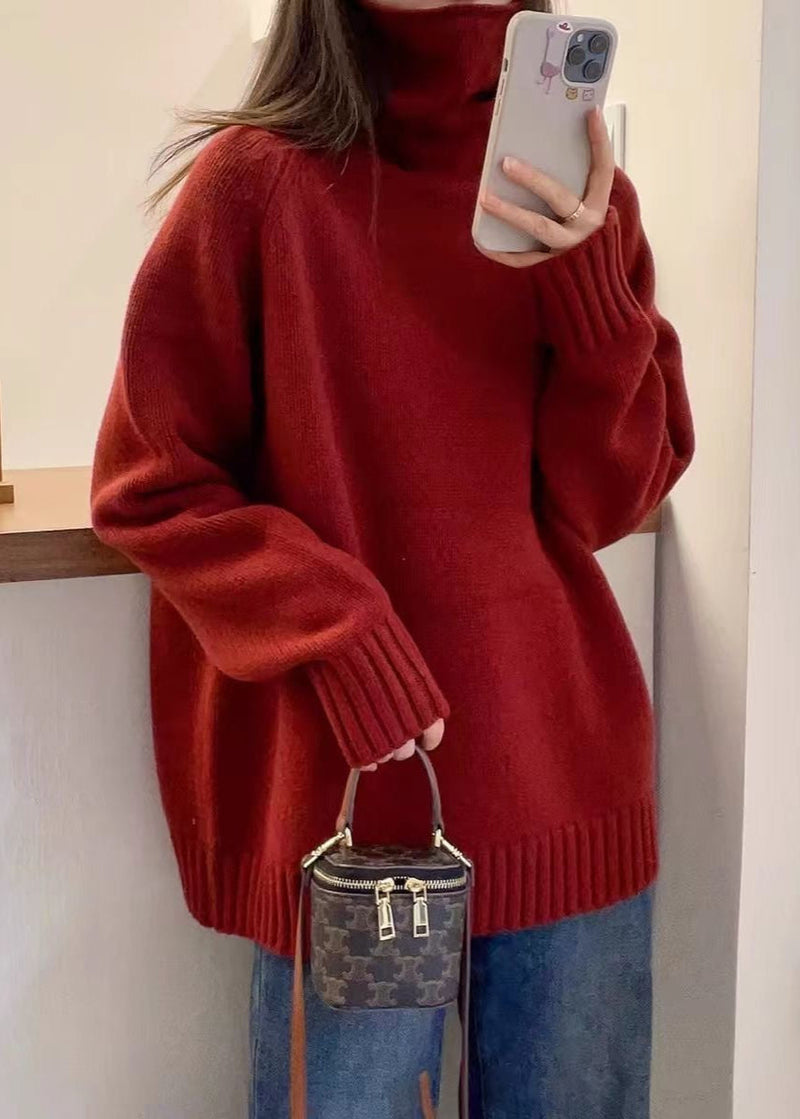 Bria Turtleneck Knit Sweater – Oversized Wine Red Pullover