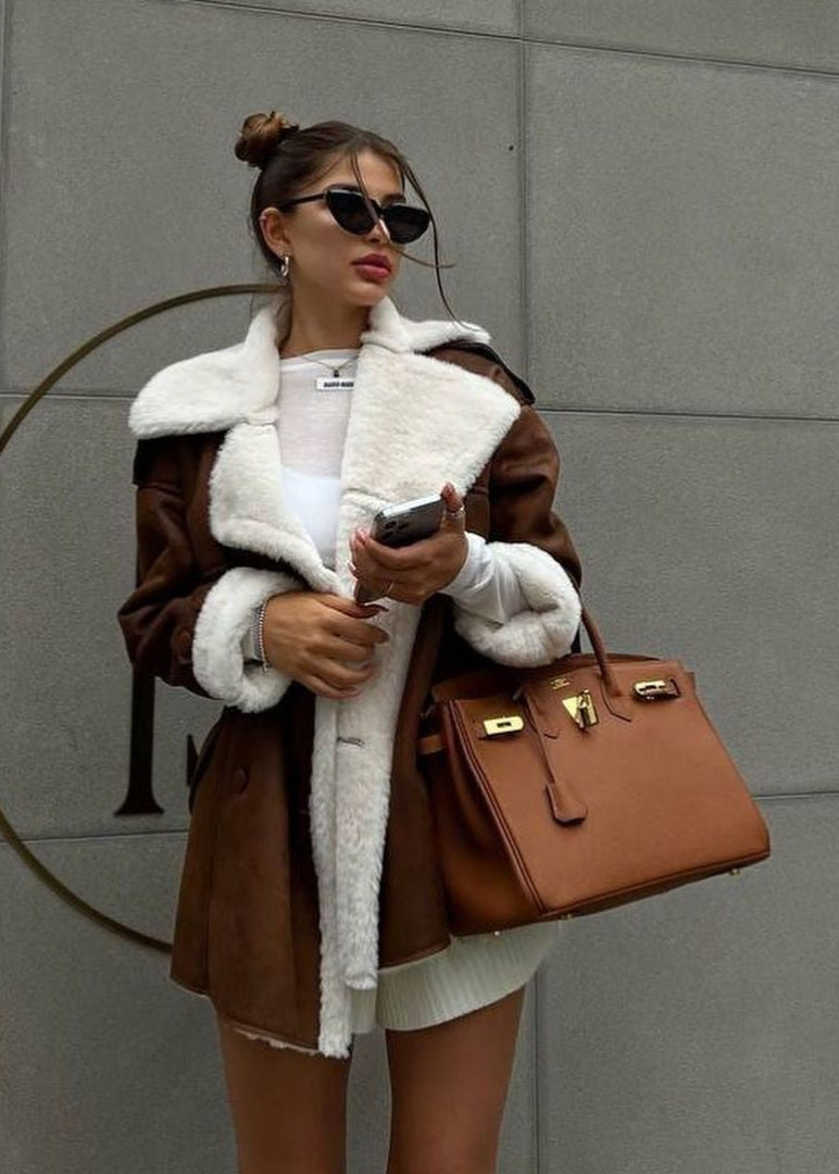 Aspen Luxe – Brown Shearling-lined Winter Coat