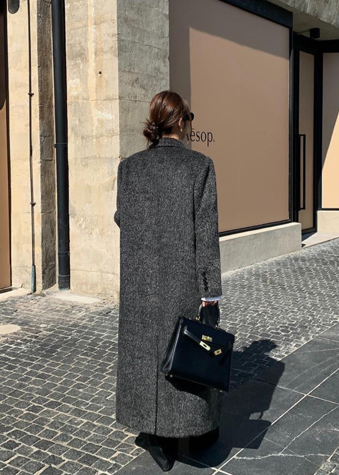 Charcoal Longline Wool-blend Coat – Classic Oversized Design