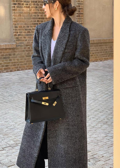 Charcoal Longline Wool-blend Coat – Classic Oversized Design