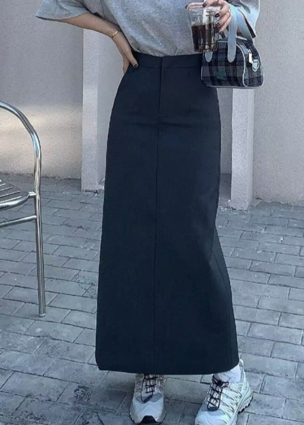 Clara High Waist Maxi Skirt – Straight Silhouette Charcoal Gray