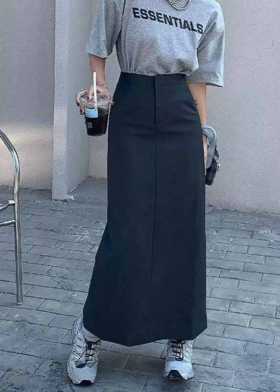 Clara High Waist Maxi Skirt – Straight Silhouette Charcoal Gray