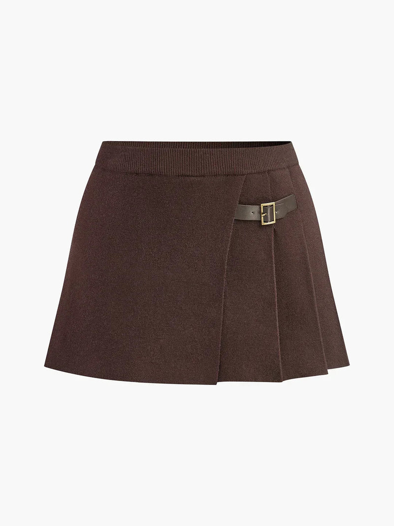 Slim Breasted Knitted Cardigan & Elastic Waist Pleated Skirt Matching Suit