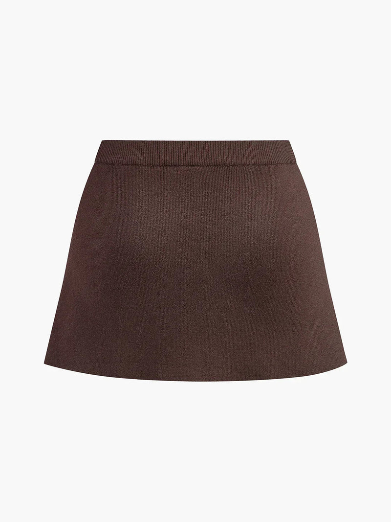 Slim Breasted Knitted Cardigan & Elastic Waist Pleated Skirt Matching Suit