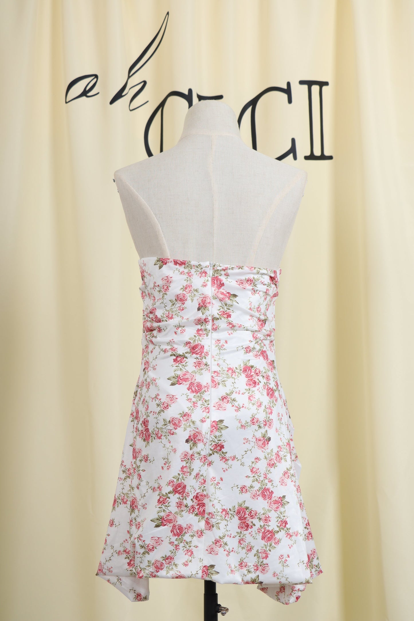 White Rose Print Mini Dress