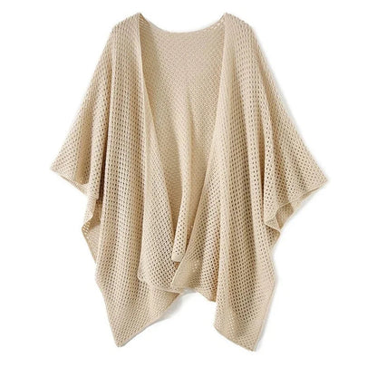 Knitted Loose Office Shawl Hollow Cardigan Cape Sweater