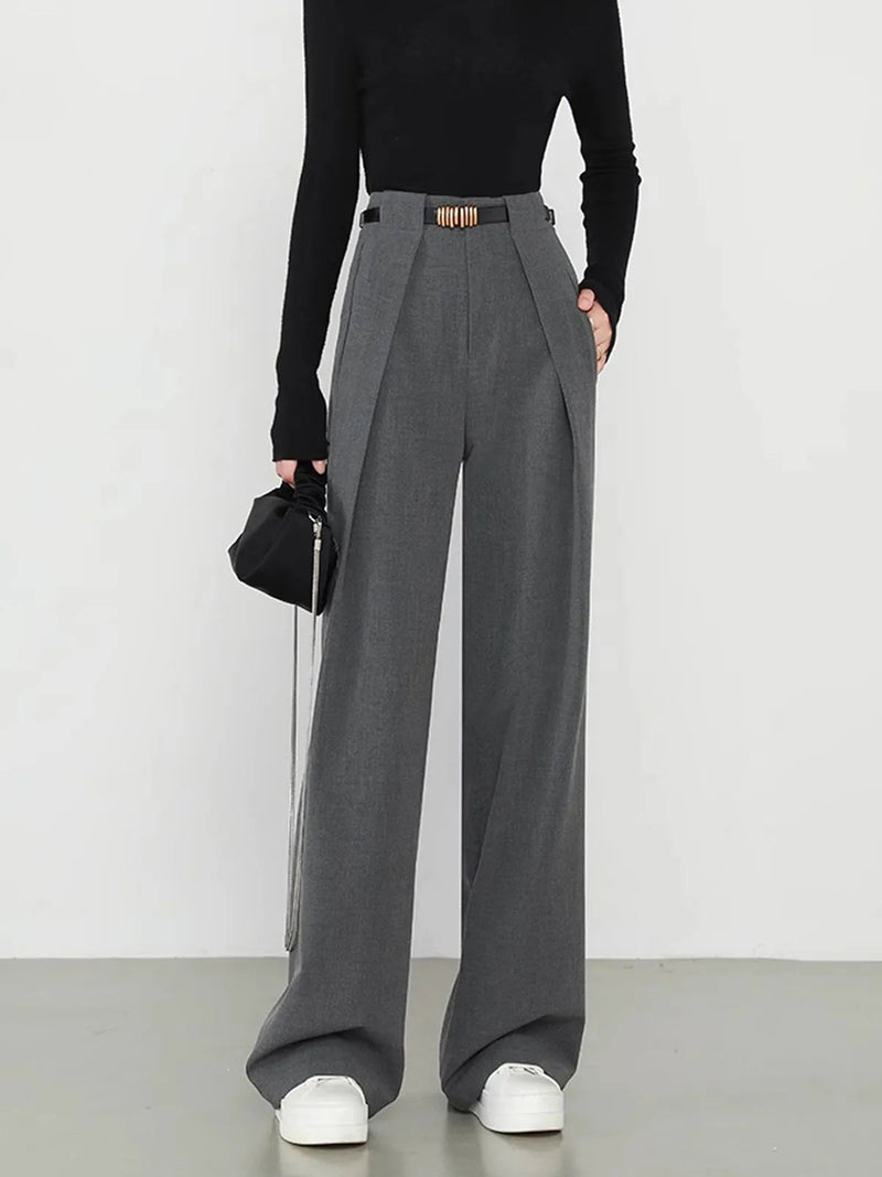 Iaka Grey Middle Waist Pocket Straight Leg Pants