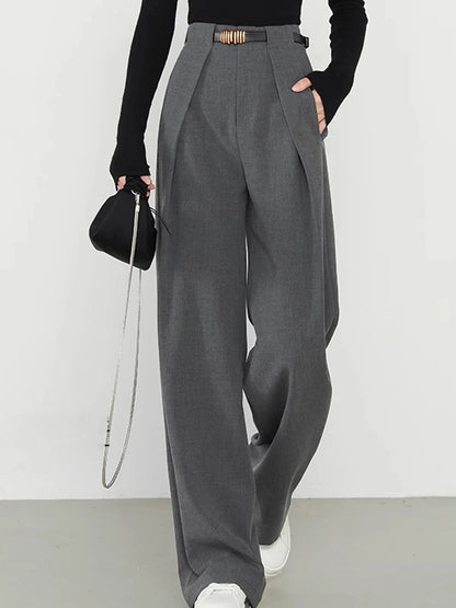 Iaka Grey Middle Waist Pocket Straight Leg Pants