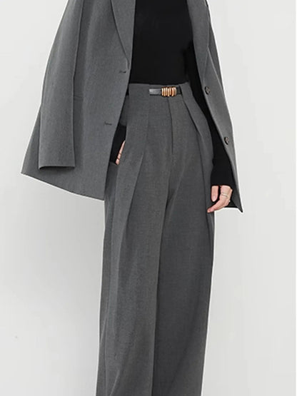 Iaka Grey Middle Waist Pocket Straight Leg Pants