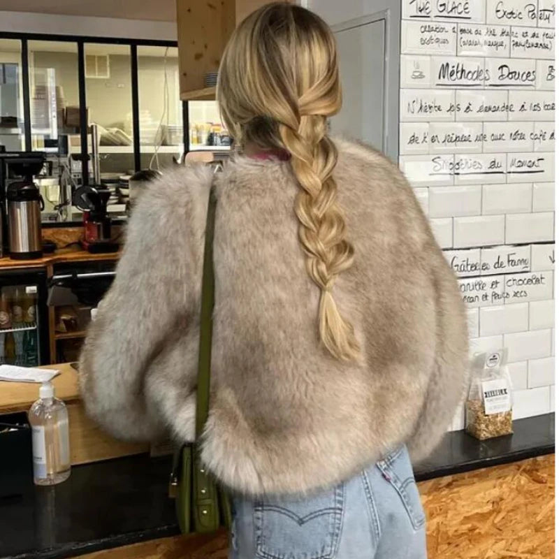 Street Week Gradient Cropped Faux Cool Fur Coat