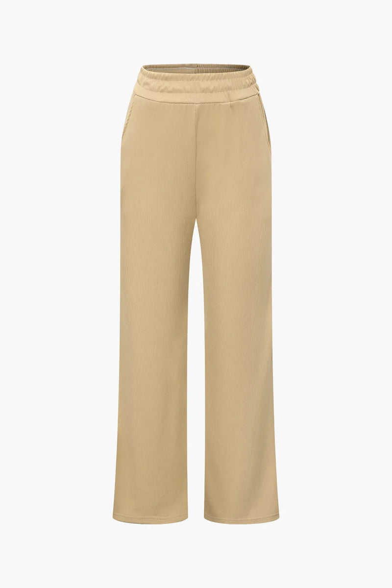 Ilsa Brown Asymmetric Off Shoulder Top and Straight Leg Pants Set