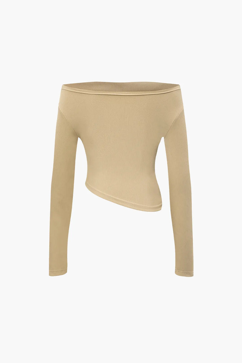 Ilsa Brown Asymmetric Off Shoulder Top and Straight Leg Pants Set