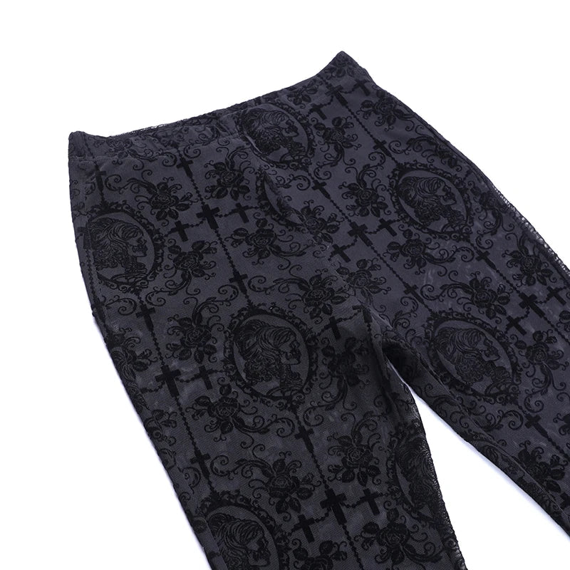 Gothic Black Summer Flare High Waist Punk Trousers Pants