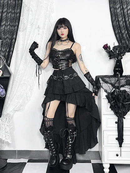 Steamretro Gothic Pleated Asymmetric Hi-low Lace Party Irregular Victorian High-low Bustle Skirt