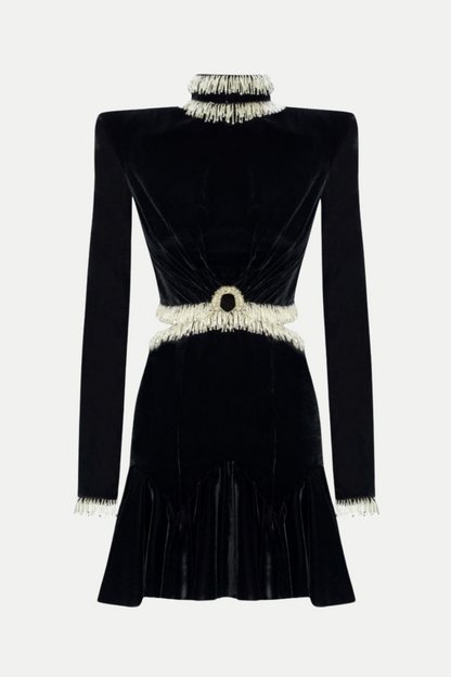 Ishika Bead-embellished Velvet Cutout Mini Dress