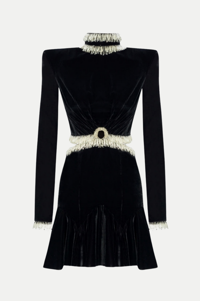 Ishika Bead-embellished Velvet Cutout Mini Dress