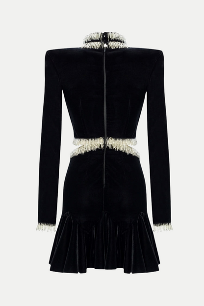 Ishika Bead-embellished Velvet Cutout Mini Dress