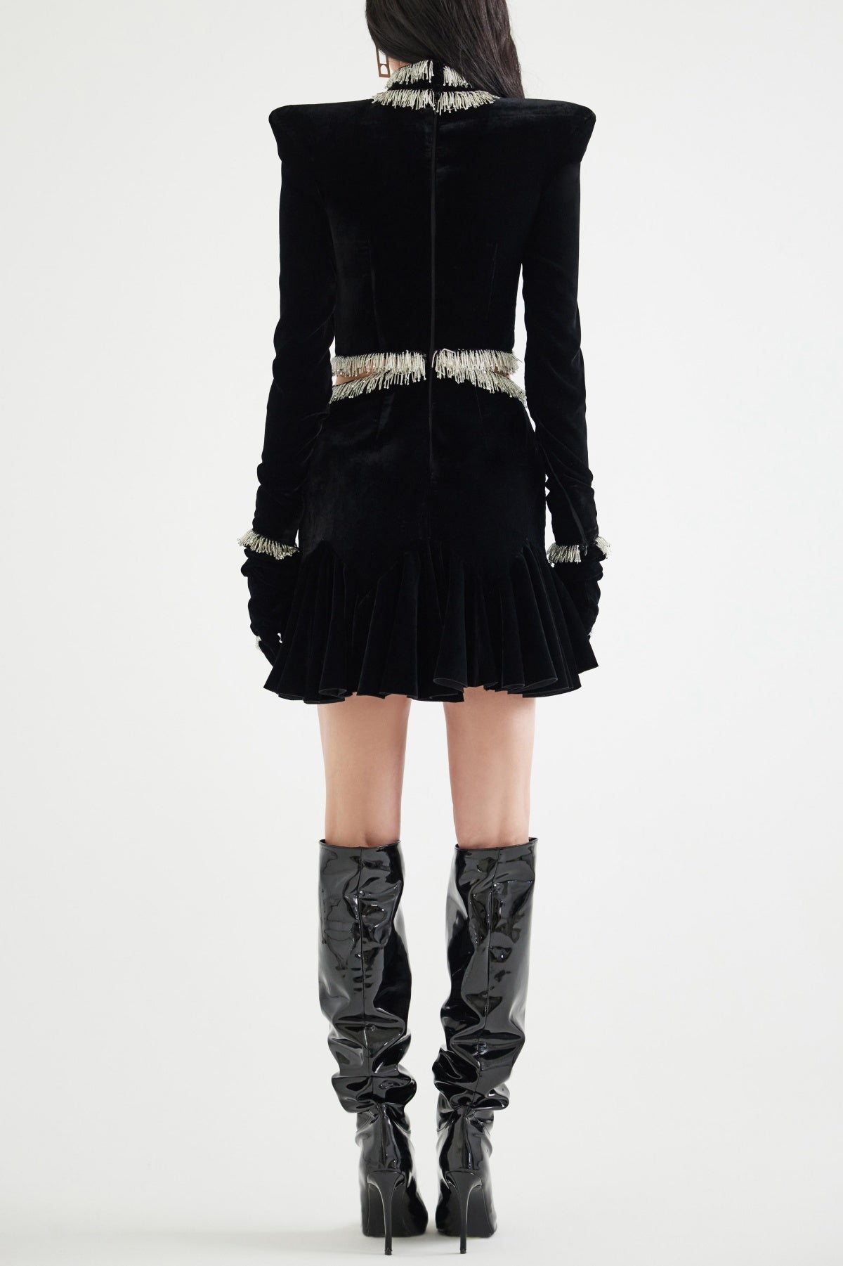 Ishika Bead-embellished Velvet Cutout Mini Dress