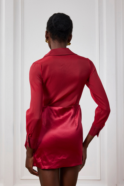 Ishika Bow Satin Mini Dress in Red
