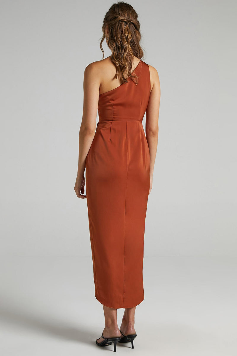One-shoulder Backless Slit Midi Dress
