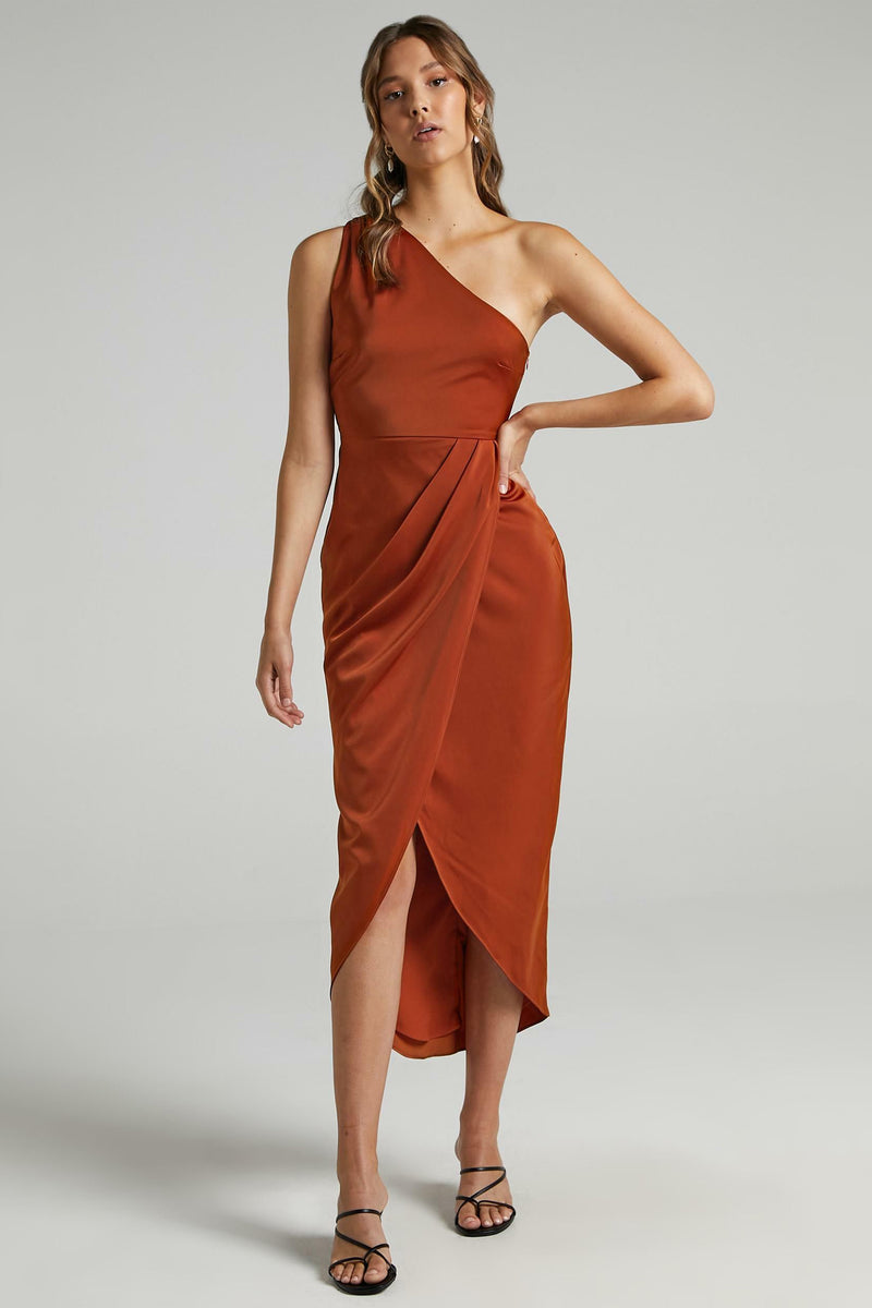 One-shoulder Backless Slit Midi Dress