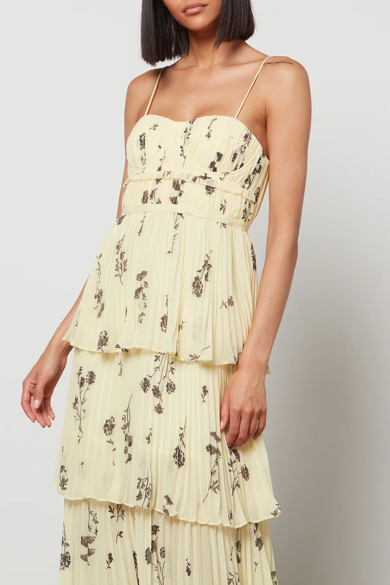 Cami Backless Ruched Tiered Ruffled Hem Midi Dress