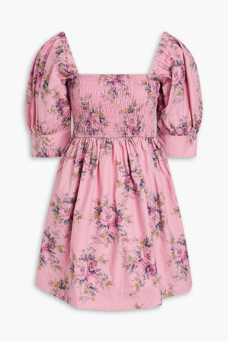 Puff Sleeve Square Collar Smocked Elastic Mini Dress